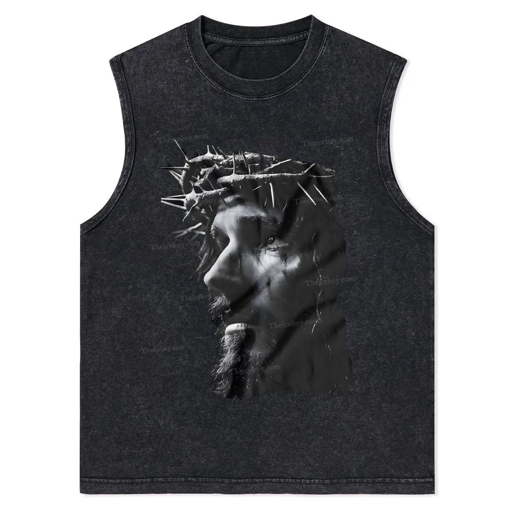 Jesus Sculpture Christian Snowflake Washed Vest