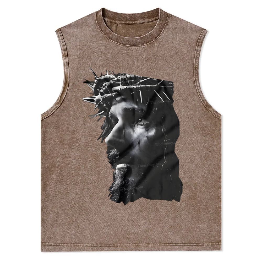 Jesus Sculpture Christian Snowflake Washed Vest