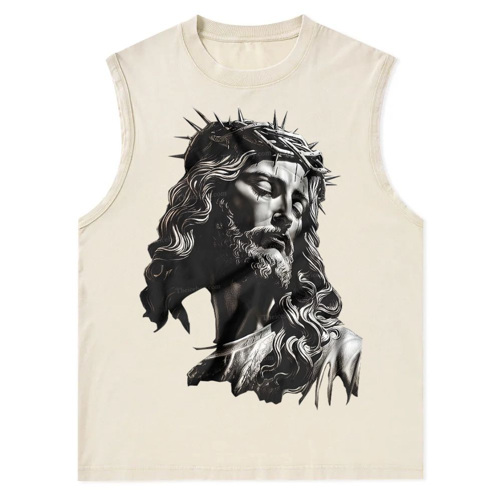 Jesus Sculpture Christian Snowflake Washed Vest