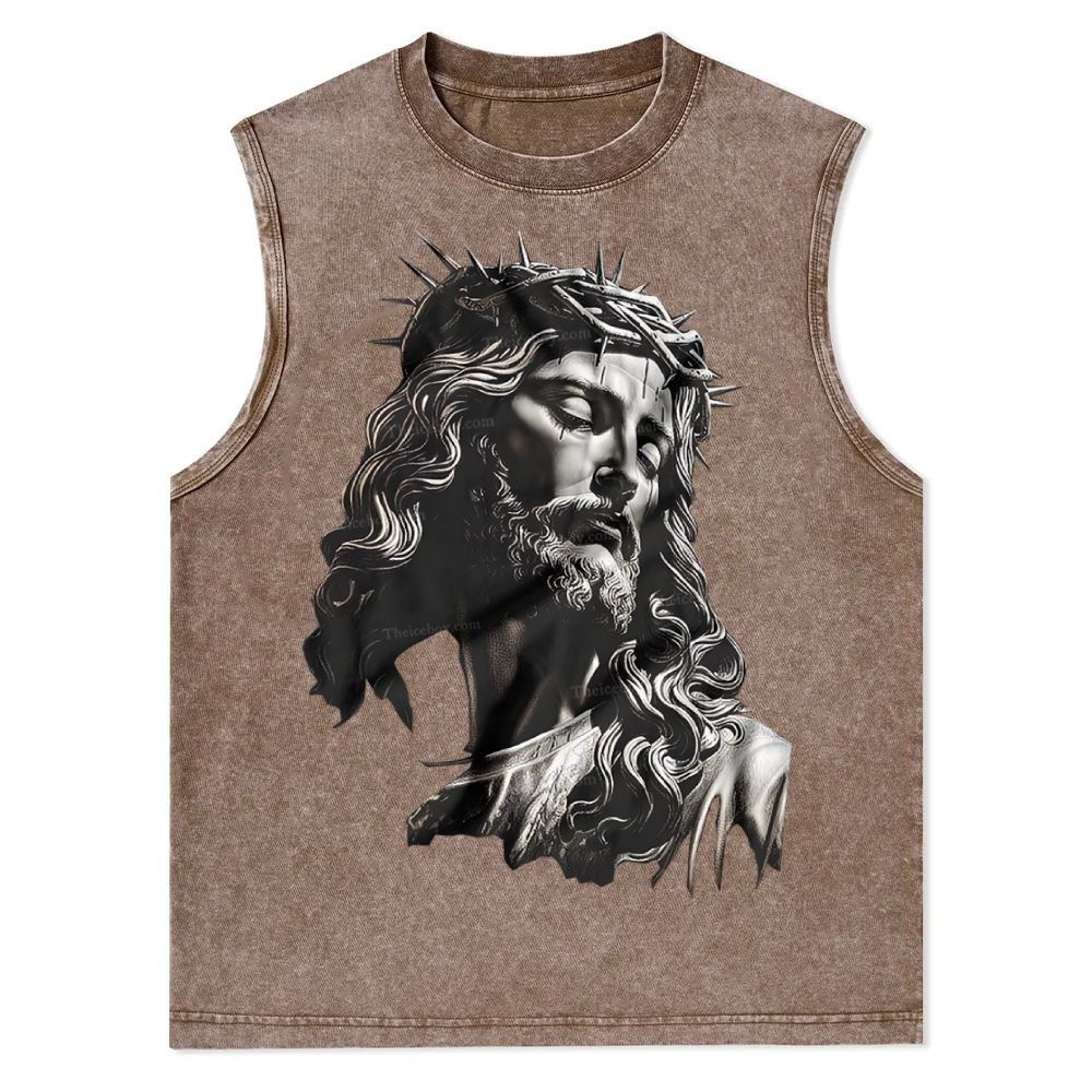Jesus Sculpture Christian Snowflake Washed Vest