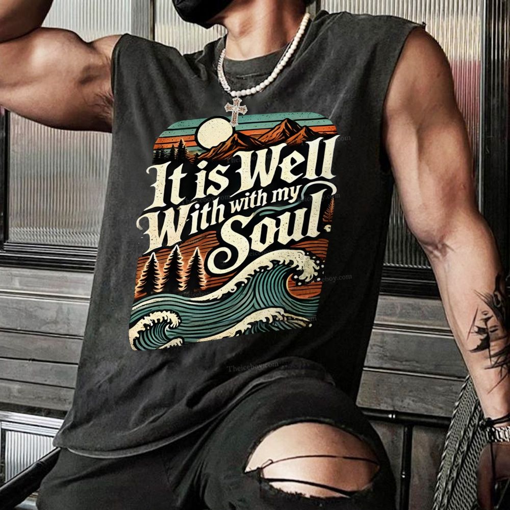 It Is Well With With My Sou Christian Snowflake Washed Vest