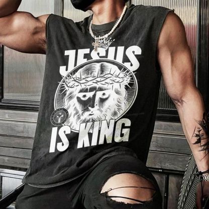 Jesus Is King Christian Snowflake Washed Vest