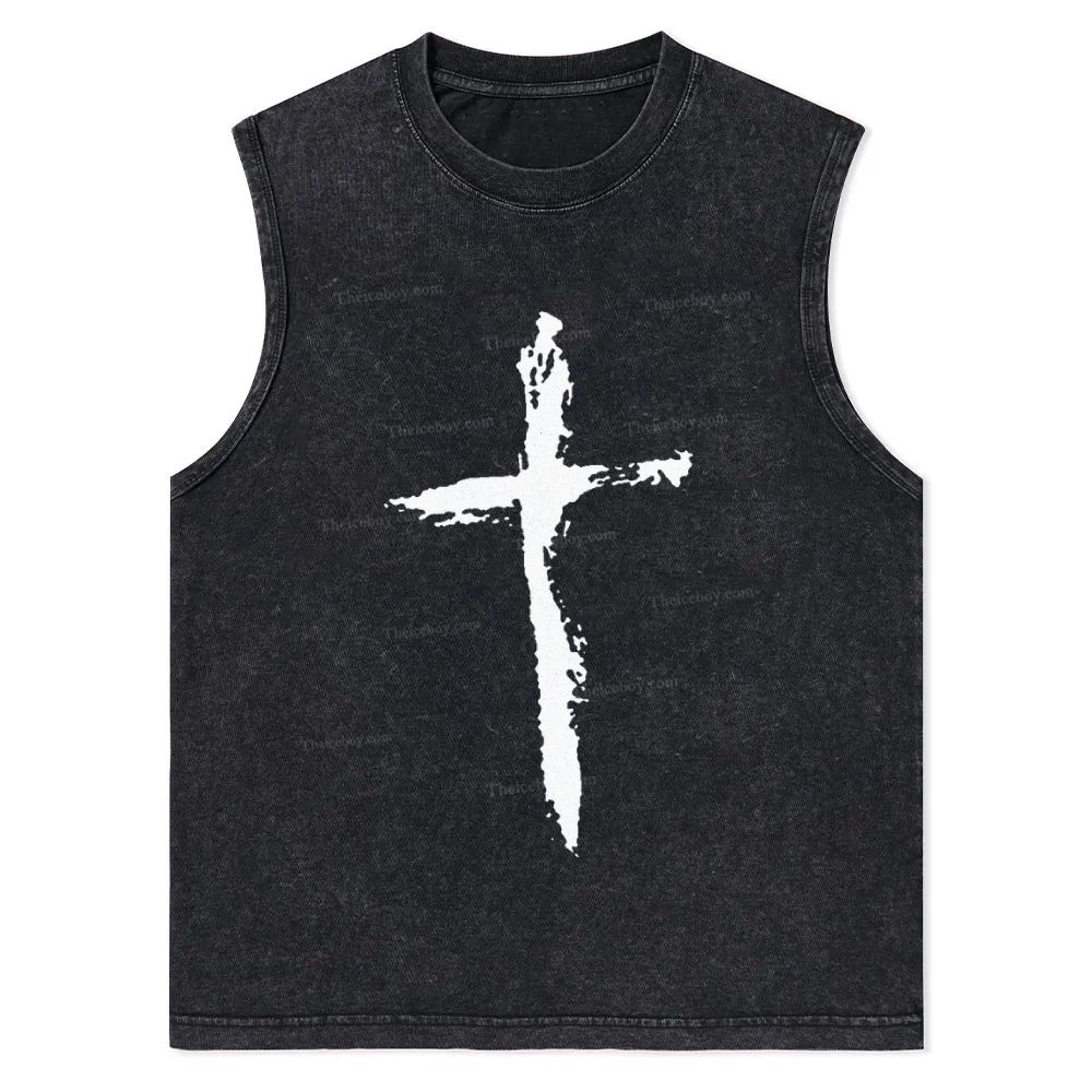 Jesus Cross Christian Snowflake Washed Vest