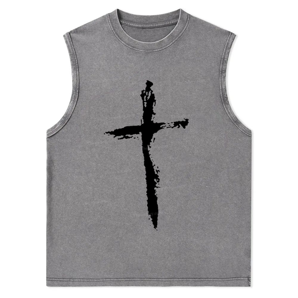Jesus Cross Christian Snowflake Washed Vest