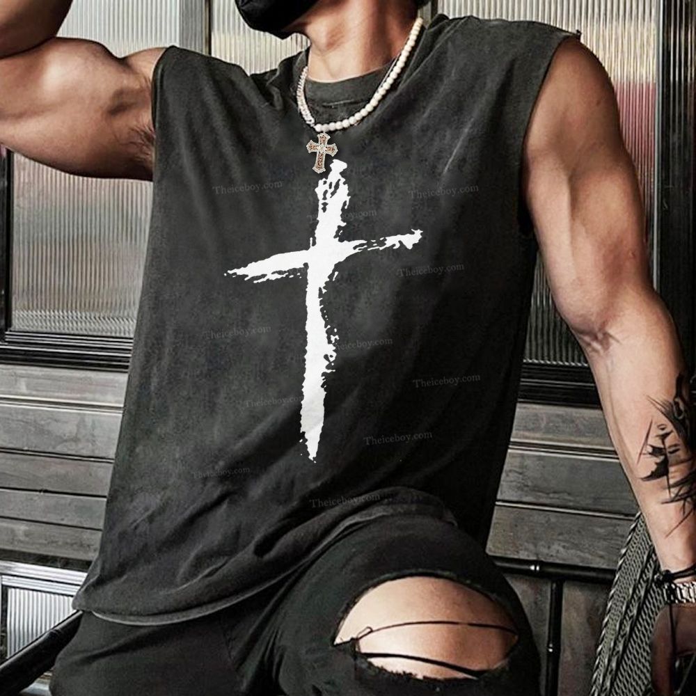Jesus Cross Christian Snowflake Washed Vest