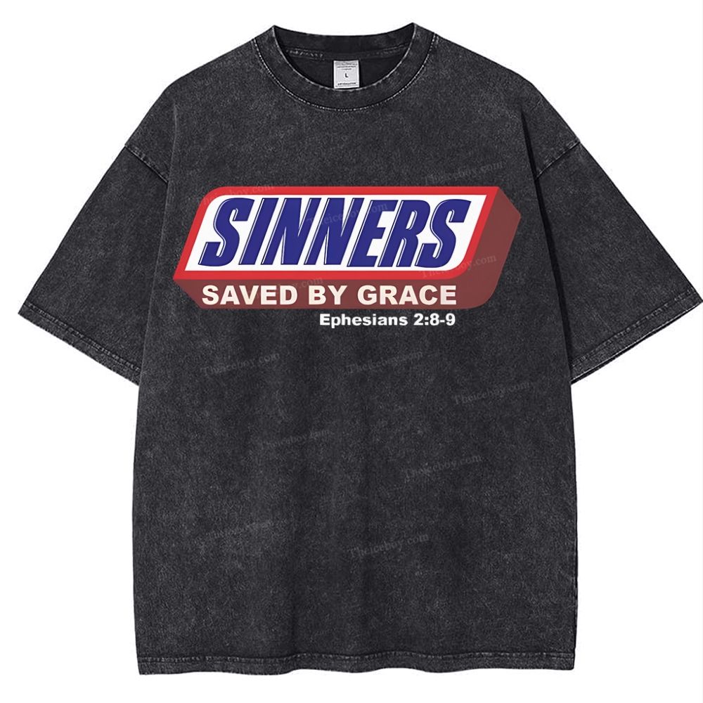 Sinners Saved By Grace Snowflake Vintage Washed T-Shirt