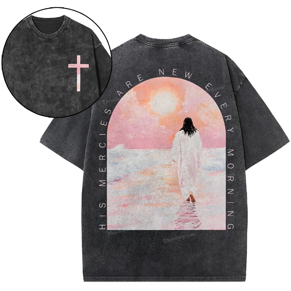 His Mercies Are New Christian Snowflake Vintage Washed T-Shirt