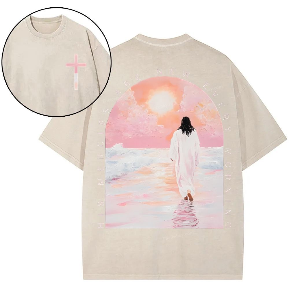 His Mercies Are New Christian Snowflake Vintage Washed T-Shirt