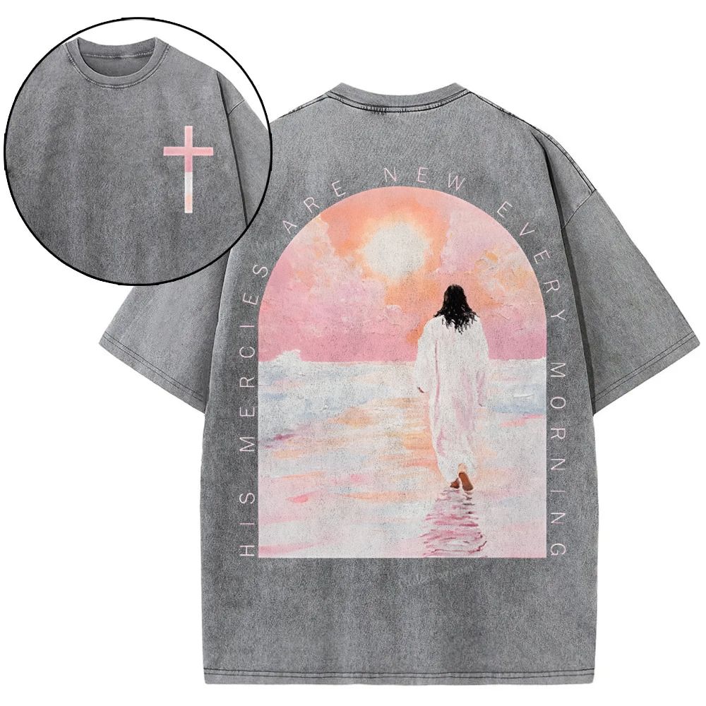His Mercies Are New Christian Snowflake Vintage Washed T-Shirt