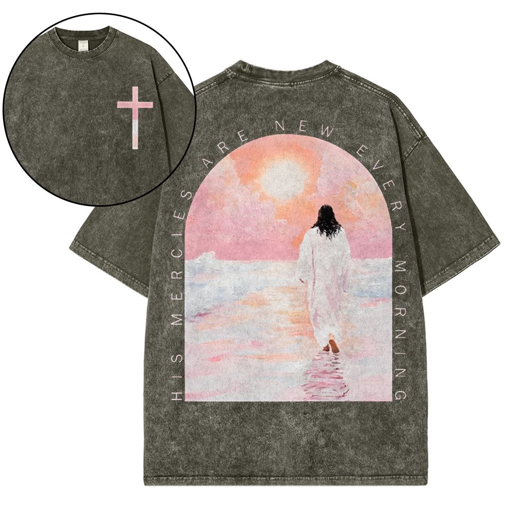 His Mercies Are New Christian Snowflake Vintage Washed T-Shirt