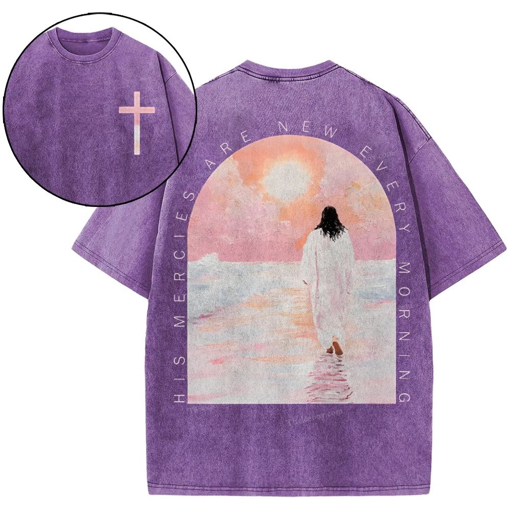 His Mercies Are New Christian Snowflake Vintage Washed T-Shirt