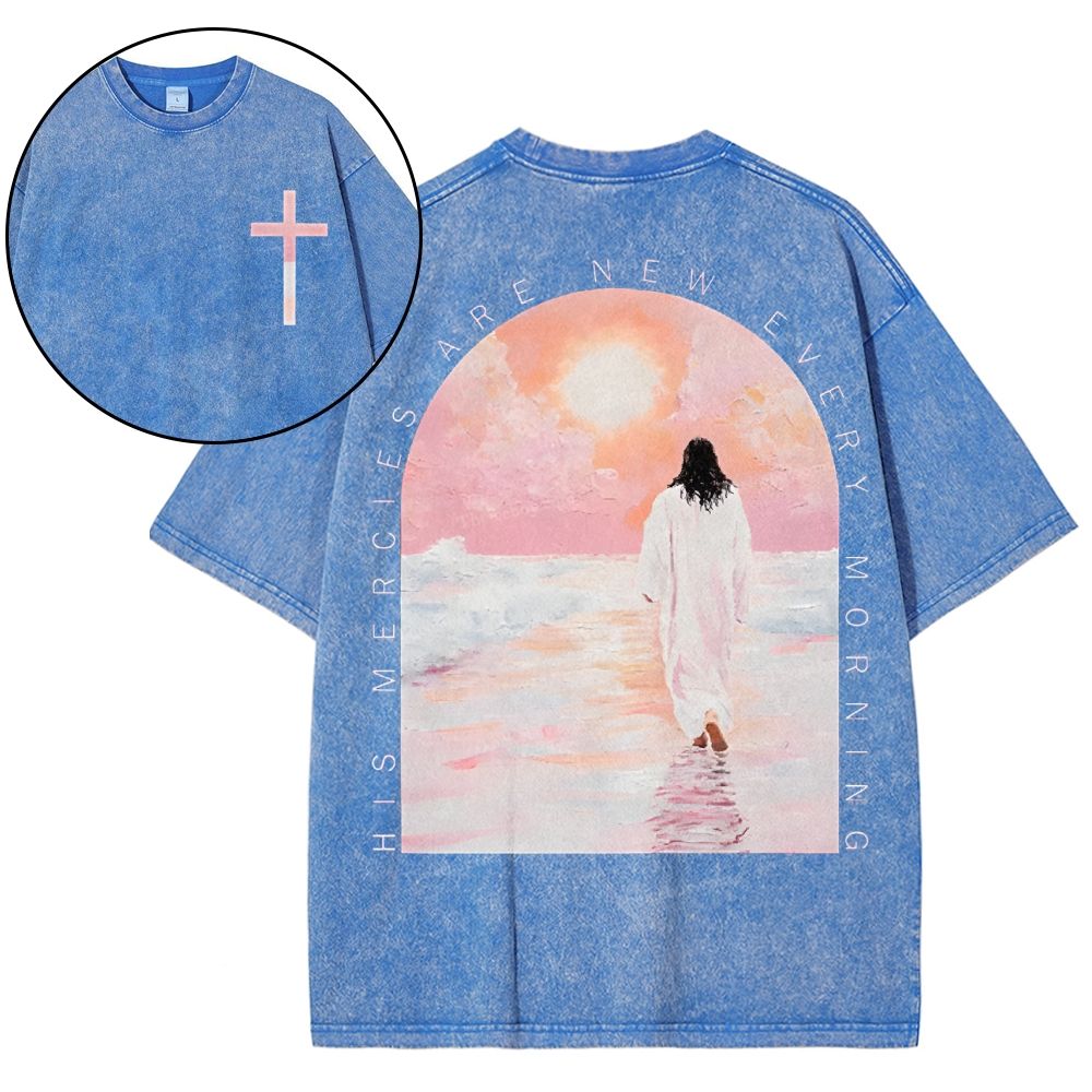 His Mercies Are New Christian Snowflake Vintage Washed T-Shirt