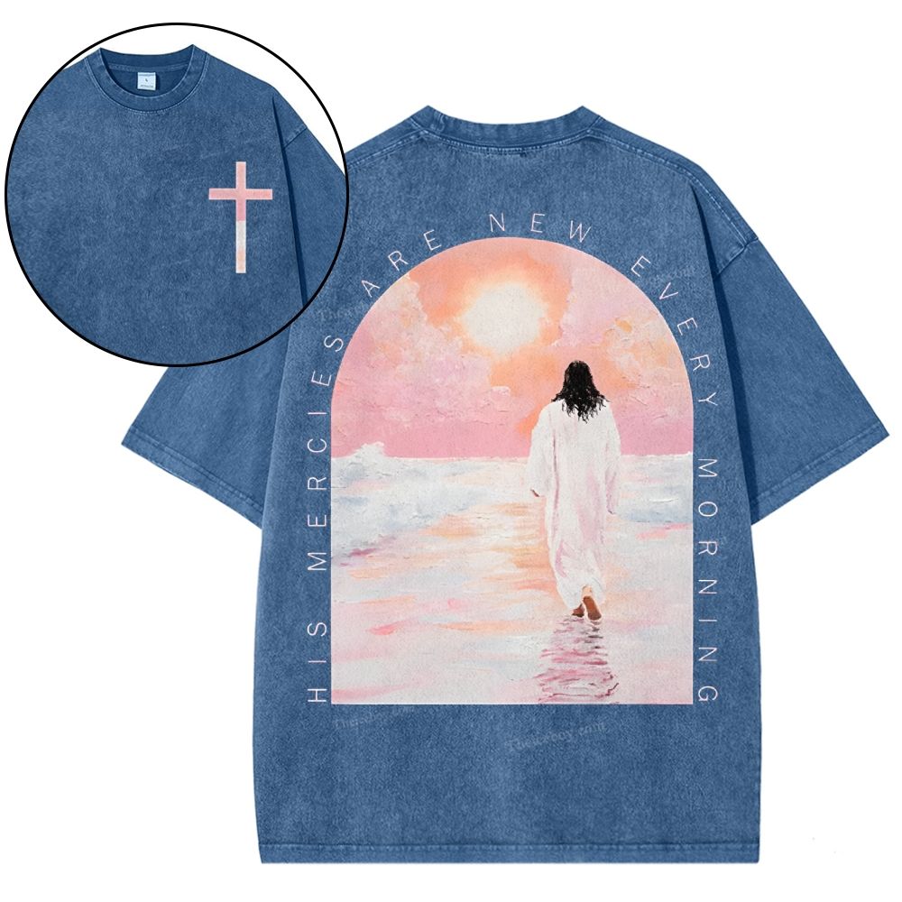 His Mercies Are New Christian Snowflake Vintage Washed T-Shirt