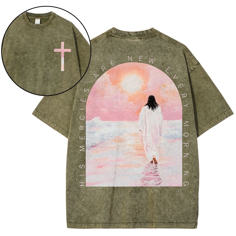 His Mercies Are New Christian Snowflake Vintage Washed T-Shirt