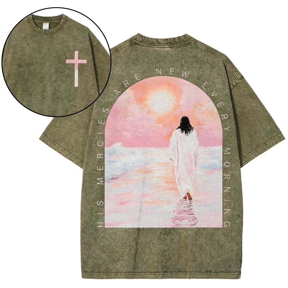 His Mercies Are New Christian Snowflake Vintage Washed T-Shirt