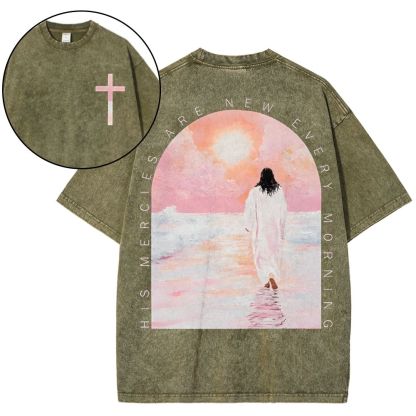 His Mercies Are New Christian Snowflake Vintage Washed T-Shirt