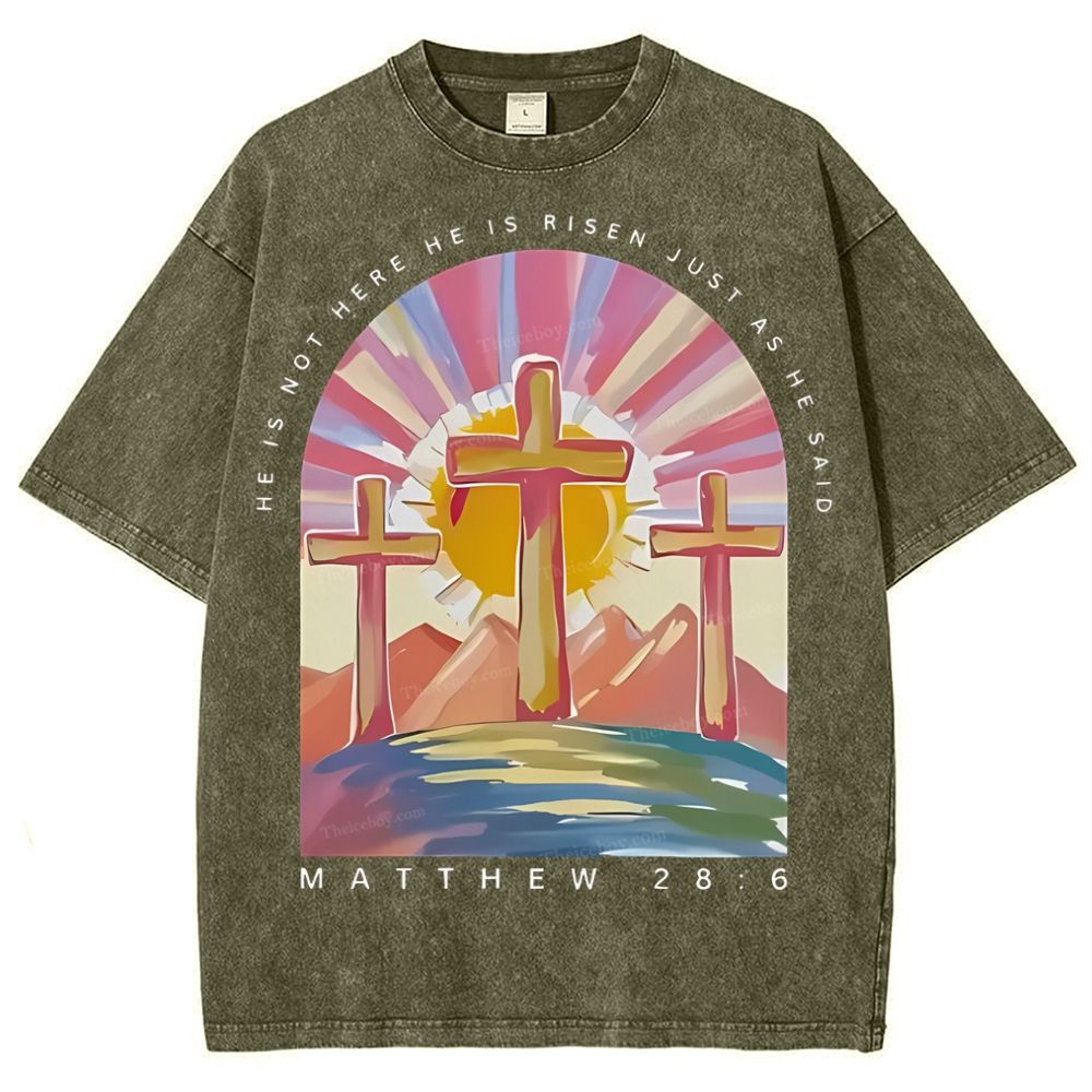 He Is Not Here Christian Snowflake Vintage Washed T-Shirt