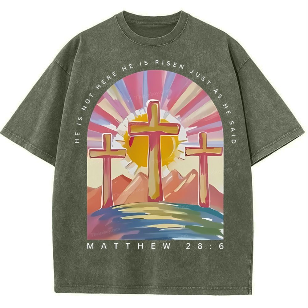 He Is Not Here Christian Snowflake Vintage Washed T-Shirt