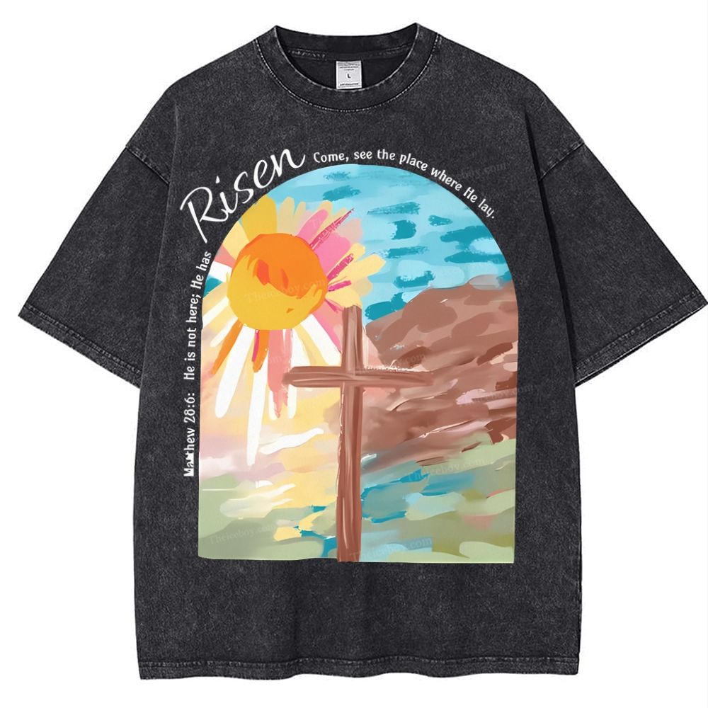He Has Risen Christian Snowflake Vintage Washed T-Shirt