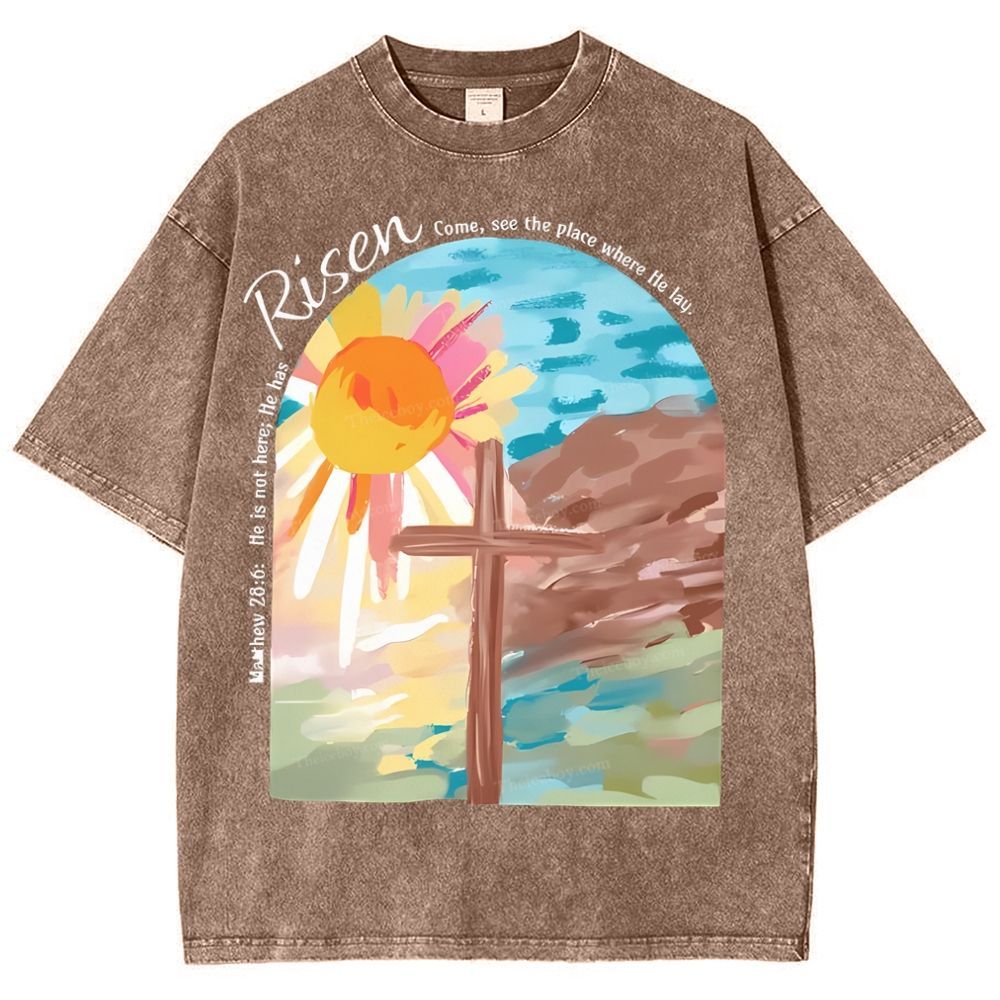 He Has Risen Christian Snowflake Vintage Washed T-Shirt