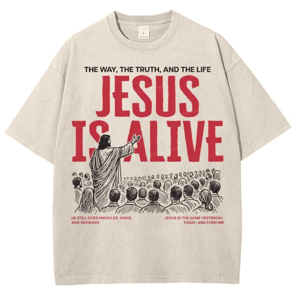 Jesus Is Alive Christian Snowflake Vintage Washed T-Shirt