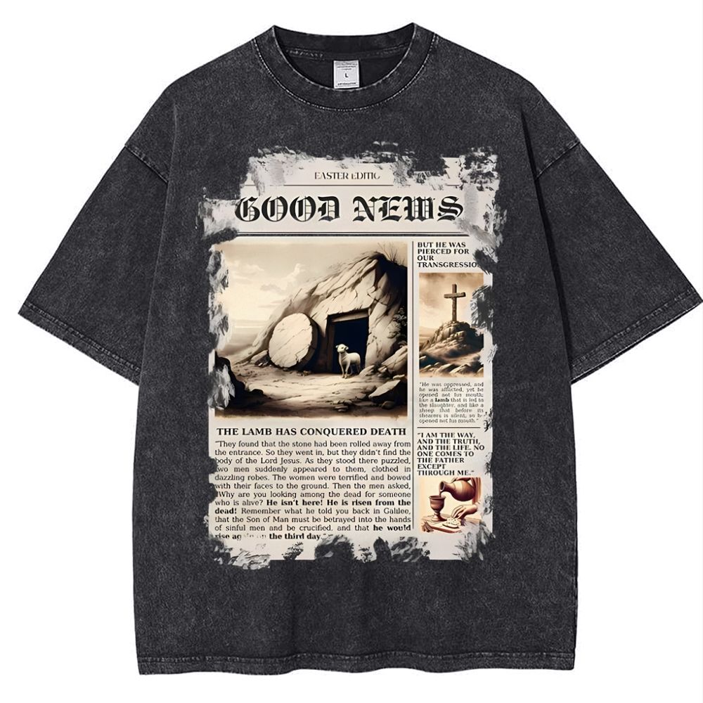 Good News Newspaper Christian Snowflake Vintage Washed T-Shirt