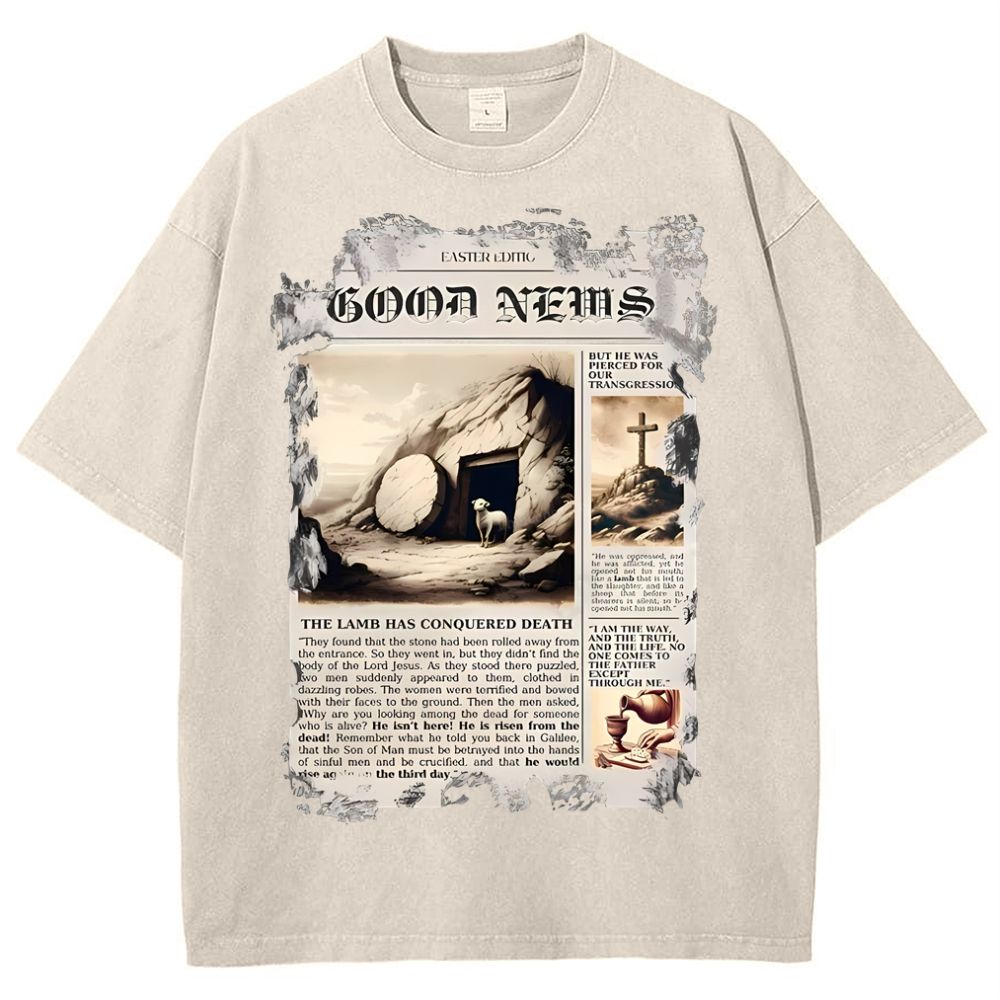 Good News Newspaper Christian Snowflake Vintage Washed T-Shirt