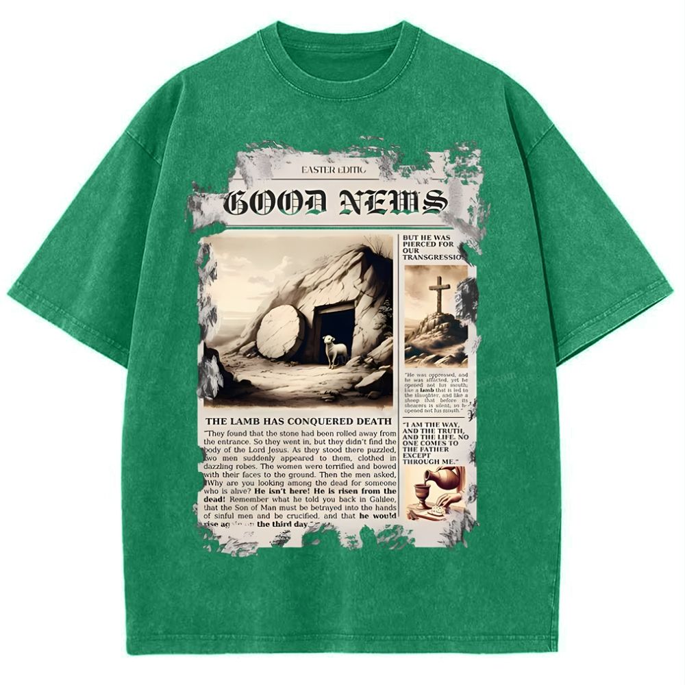 Good News Newspaper Christian Snowflake Vintage Washed T-Shirt