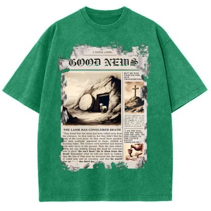 Good News Newspaper Christian Snowflake Vintage Washed T-Shirt