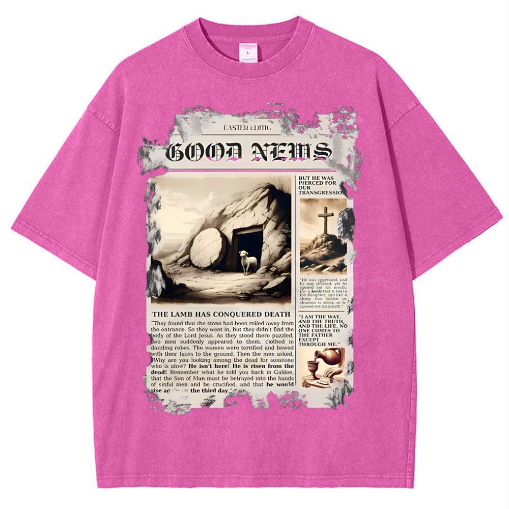 Good News Newspaper Christian Snowflake Vintage Washed T-Shirt