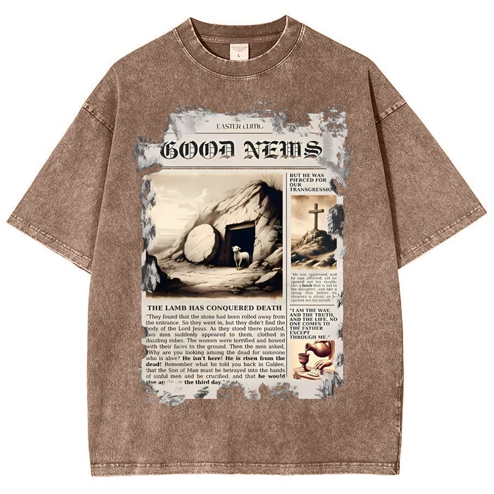 Good News Newspaper Christian Snowflake Vintage Washed T-Shirt