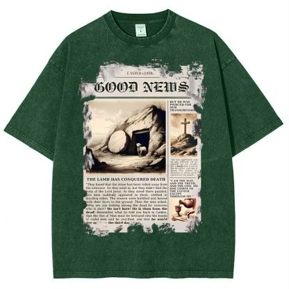 Good News Newspaper Christian Snowflake Vintage Washed T-Shirt