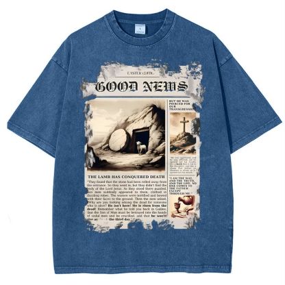 Good News Newspaper Christian Snowflake Vintage Washed T-Shirt