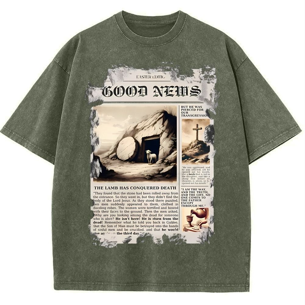 Good News Newspaper Christian Snowflake Vintage Washed T-Shirt