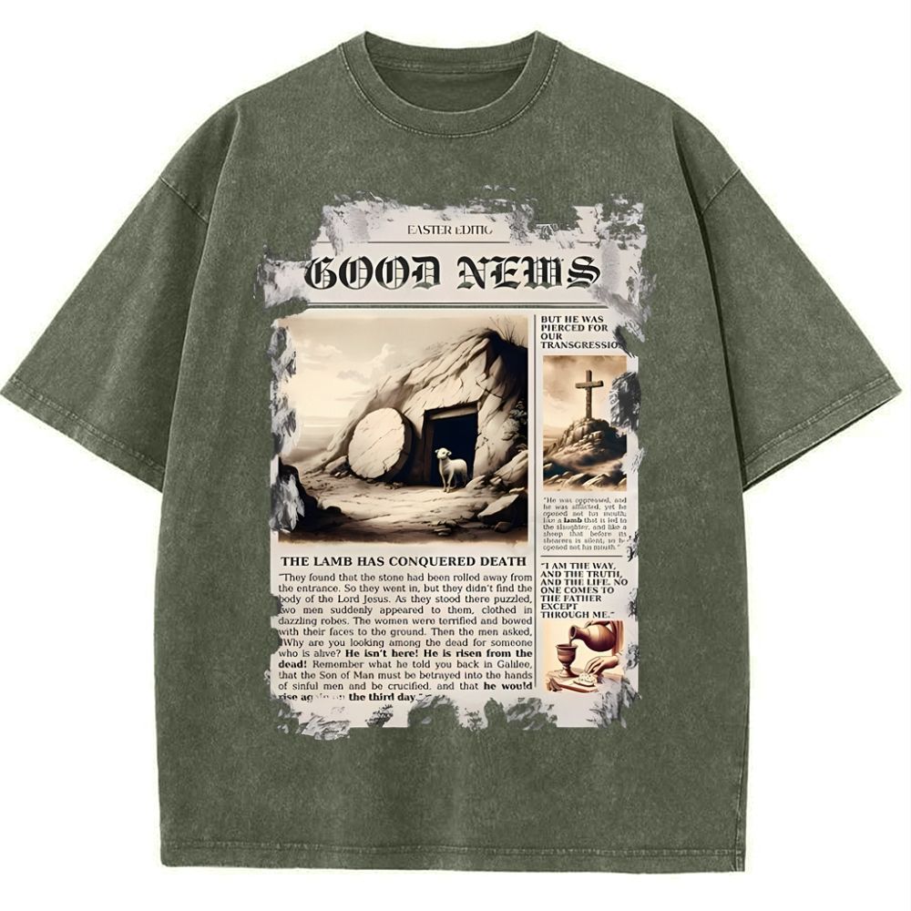 Good News Newspaper Christian Snowflake Vintage Washed T-Shirt
