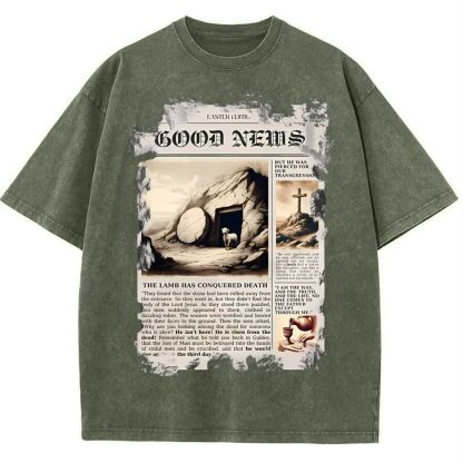 Good News Newspaper Christian Snowflake Vintage Washed T-Shirt