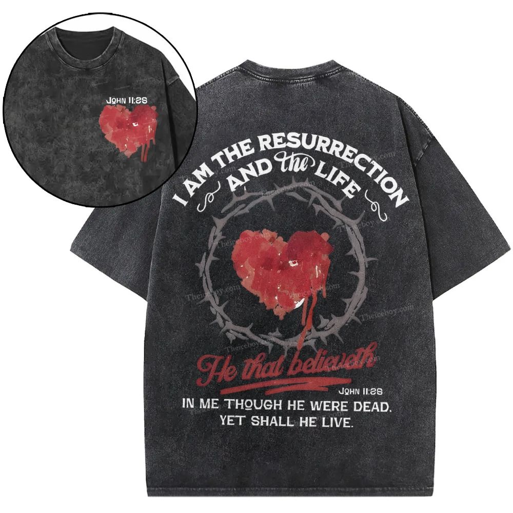 I Am The Resurrection Christian Snowflake Vintage Washed T-Shirt