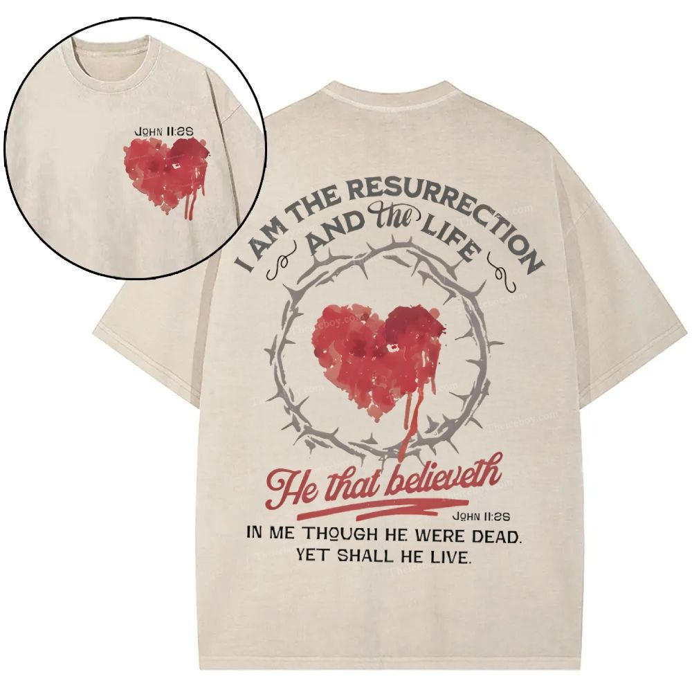 I Am The Resurrection Christian Snowflake Vintage Washed T-Shirt