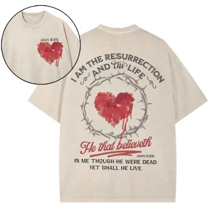 I Am The Resurrection Christian Snowflake Vintage Washed T-Shirt