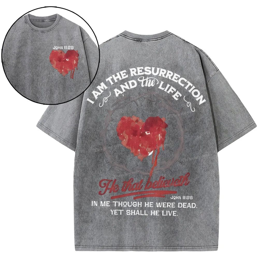 I Am The Resurrection Christian Snowflake Vintage Washed T-Shirt