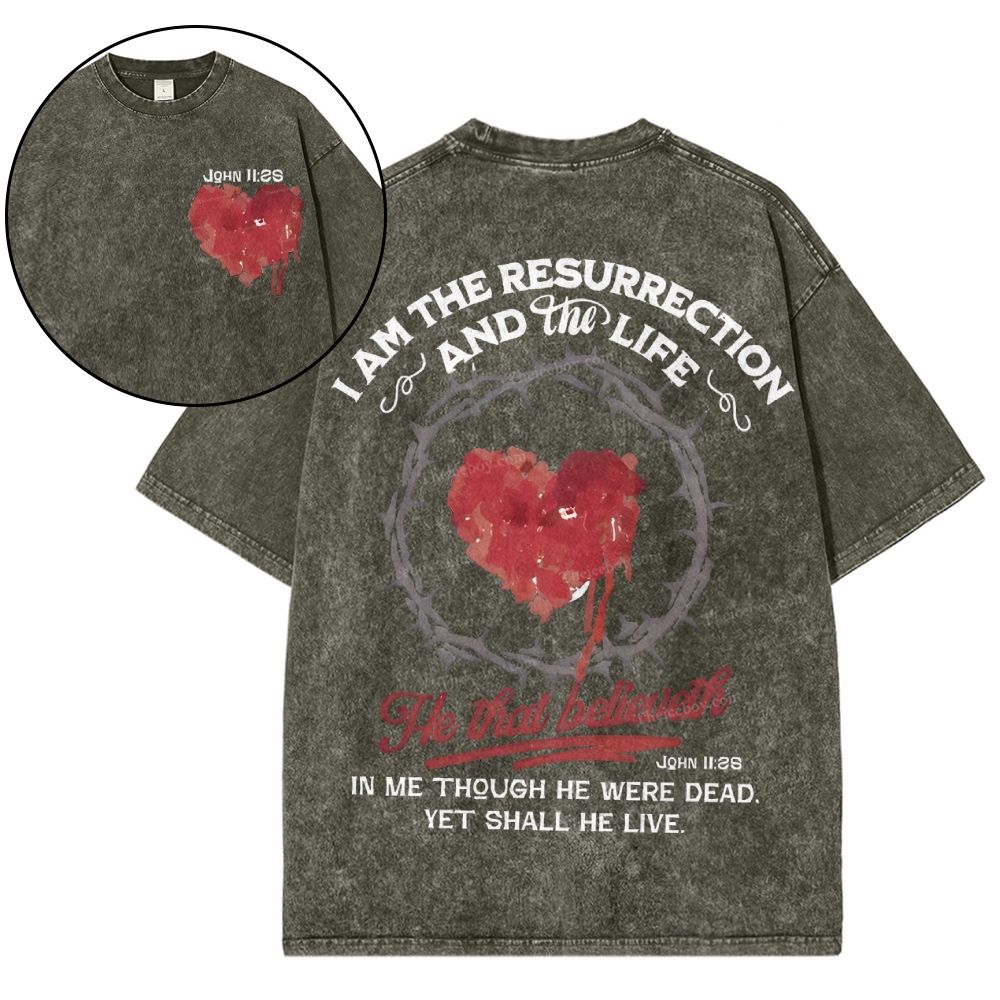 I Am The Resurrection Christian Snowflake Vintage Washed T-Shirt