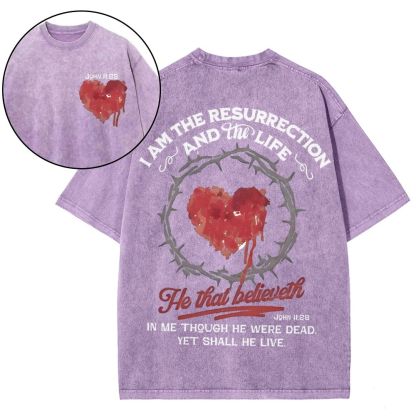 I Am The Resurrection Christian Snowflake Vintage Washed T-Shirt