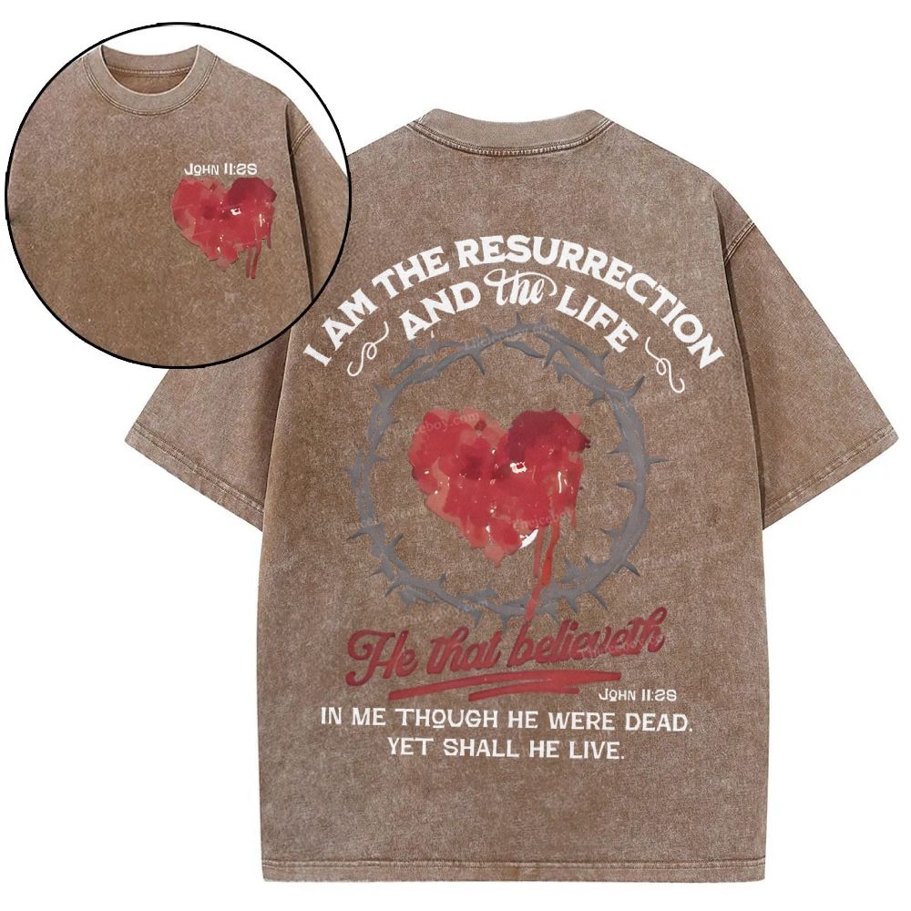 I Am The Resurrection Christian Snowflake Vintage Washed T-Shirt