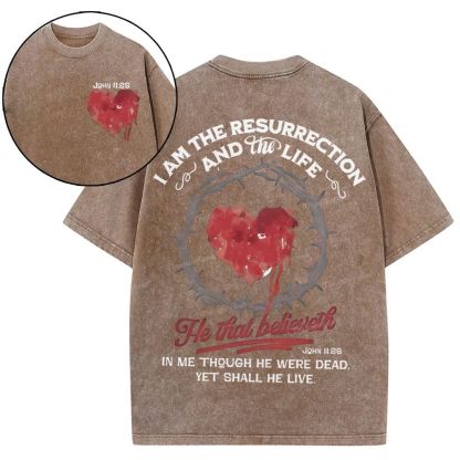 I Am The Resurrection Christian Snowflake Vintage Washed T-Shirt