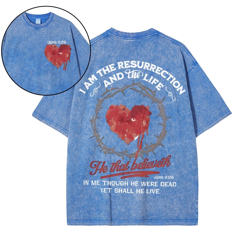 I Am The Resurrection Christian Snowflake Vintage Washed T-Shirt