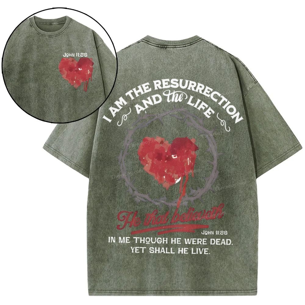 I Am The Resurrection Christian Snowflake Vintage Washed T-Shirt