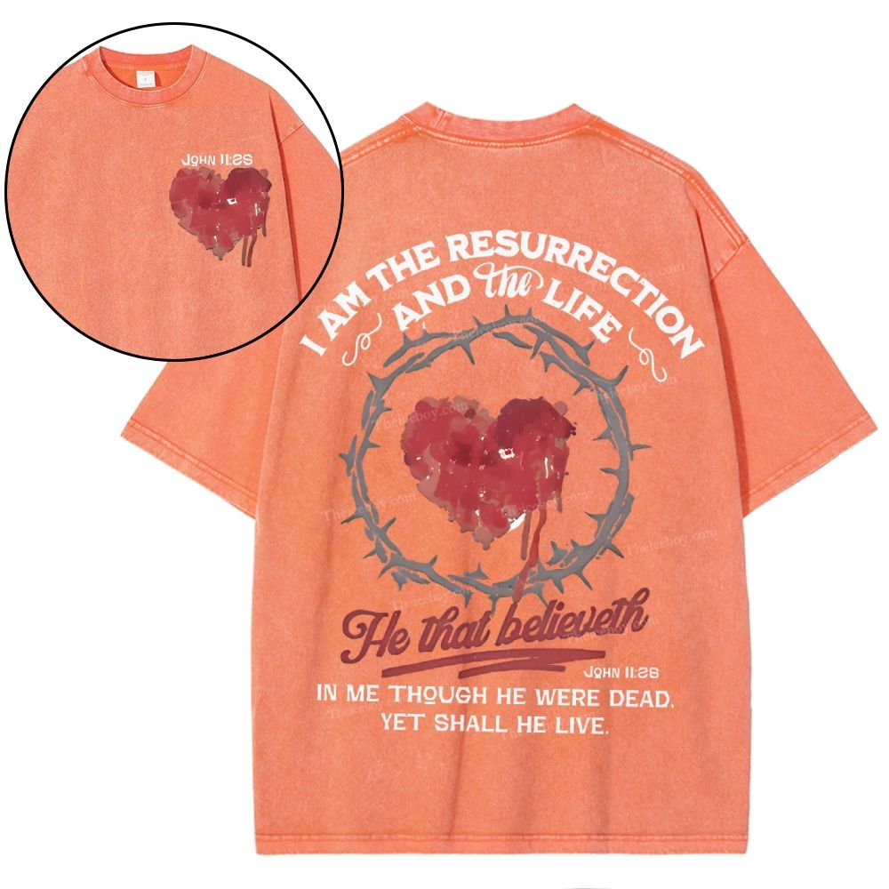 I Am The Resurrection Christian Snowflake Vintage Washed T-Shirt