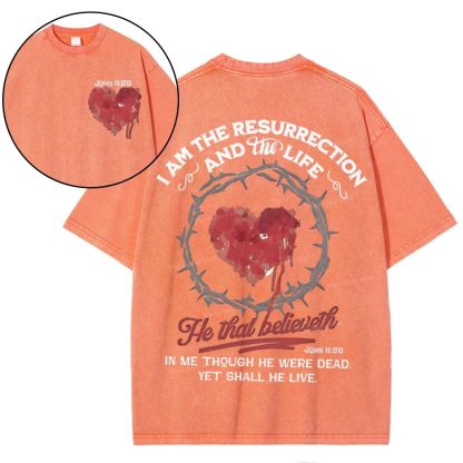 I Am The Resurrection Christian Snowflake Vintage Washed T-Shirt