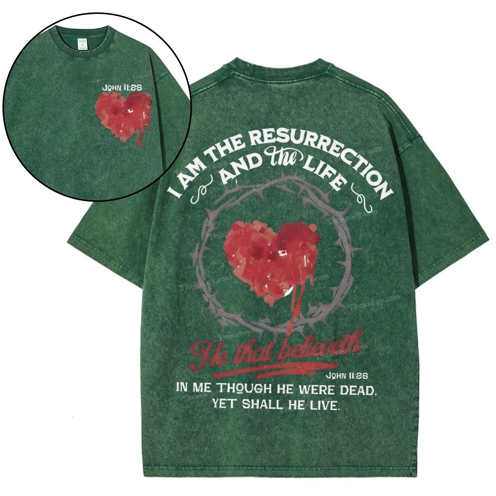 I Am The Resurrection Christian Snowflake Vintage Washed T-Shirt