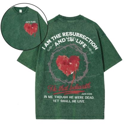 I Am The Resurrection Christian Snowflake Vintage Washed T-Shirt
